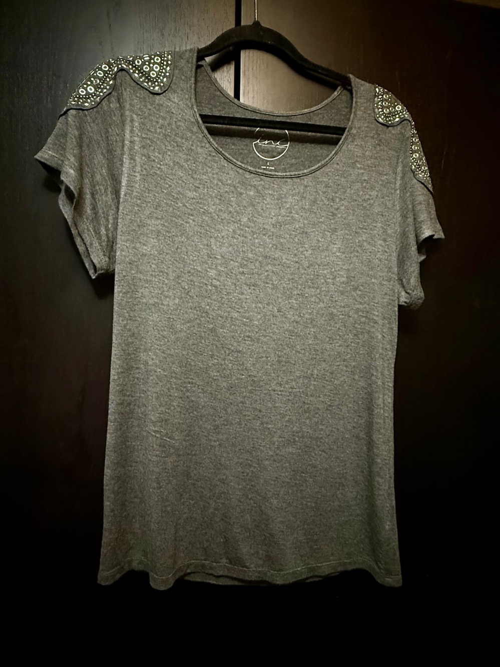 INC International Concepts Gray Metallic Embellished T-Shirt